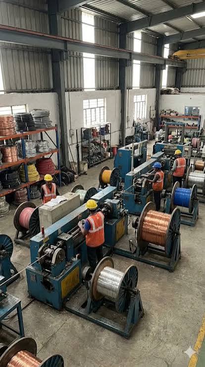 Coils of manufactured electrical wire and cable on industrial spools at Ametro Wire & Cables pan India manufacturing facility in Delhi